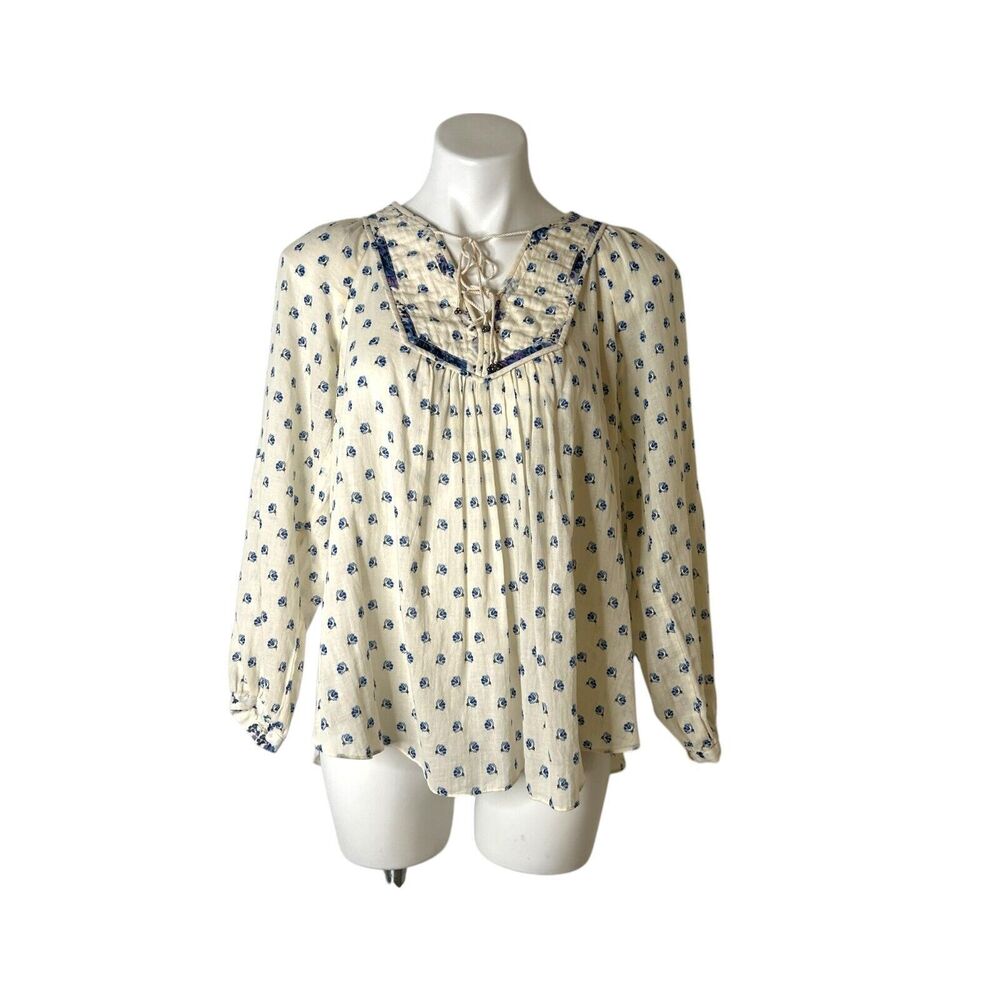 REBECCA TAYLOR Quilted Bluebell‎ Blouse Size Boho Antique Cream Floral Size 2 XS
